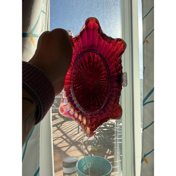 Vintage Fenton Plum Opalescent Iridized Glass Basket - Picture 3 of 9